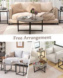 3-Piece Coffee Table Set Round Coffee Table And 2PCS Square End Tables