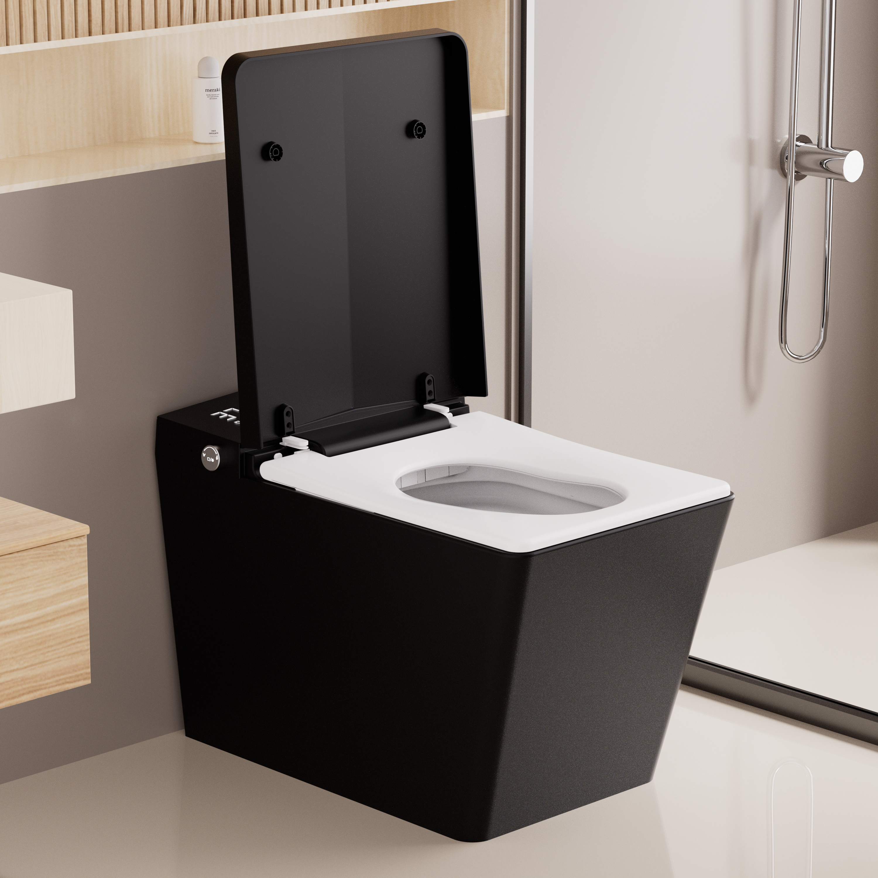 Square Smart Toilet with Built-in Tank – Luxury Bidet Toilet with Remote Control, Heated Seat, Auto Flush & LED Display (Matte Black)