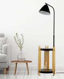 Luxury Shelves Floor Lamp For Living Room With Metal Lampshade, Standing Lamp Tall Industrial Floor Lamp Reading For Bedroom, Office E26 No Included Bulb -Matte Gold Matte Black
