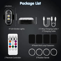 RGB Led Aircraft Strobe Light Remote Wireless Motorcycle Flash Light Warning Lights for Bike Car Multifunctional