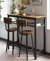 Bar Table, Equipped With 2 Bar Stools , With Backrest And Partition Rustic Brown