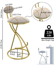 Round Bar Stools S-shaped Stripe Kitchen Stool Set Of 2 Modern Velvet Upholstered Counter Chair For Dining Room Gold  Stripe