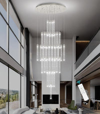 35-Light Long Large Modern Led Crystal Chandeliers Modern Spiral Chandeliers High Ceilings Chandelier for Staircase Foyer Chrome