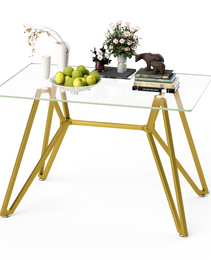 47.3-inch Rectangular Glass Dining Table, Suitable For 1-6 People, Modern Style Home Kitchen Dining Table, Equipped With Sturdy Metal Table Legs,suitable For Dining Room,living Rooms, Offices, Gold