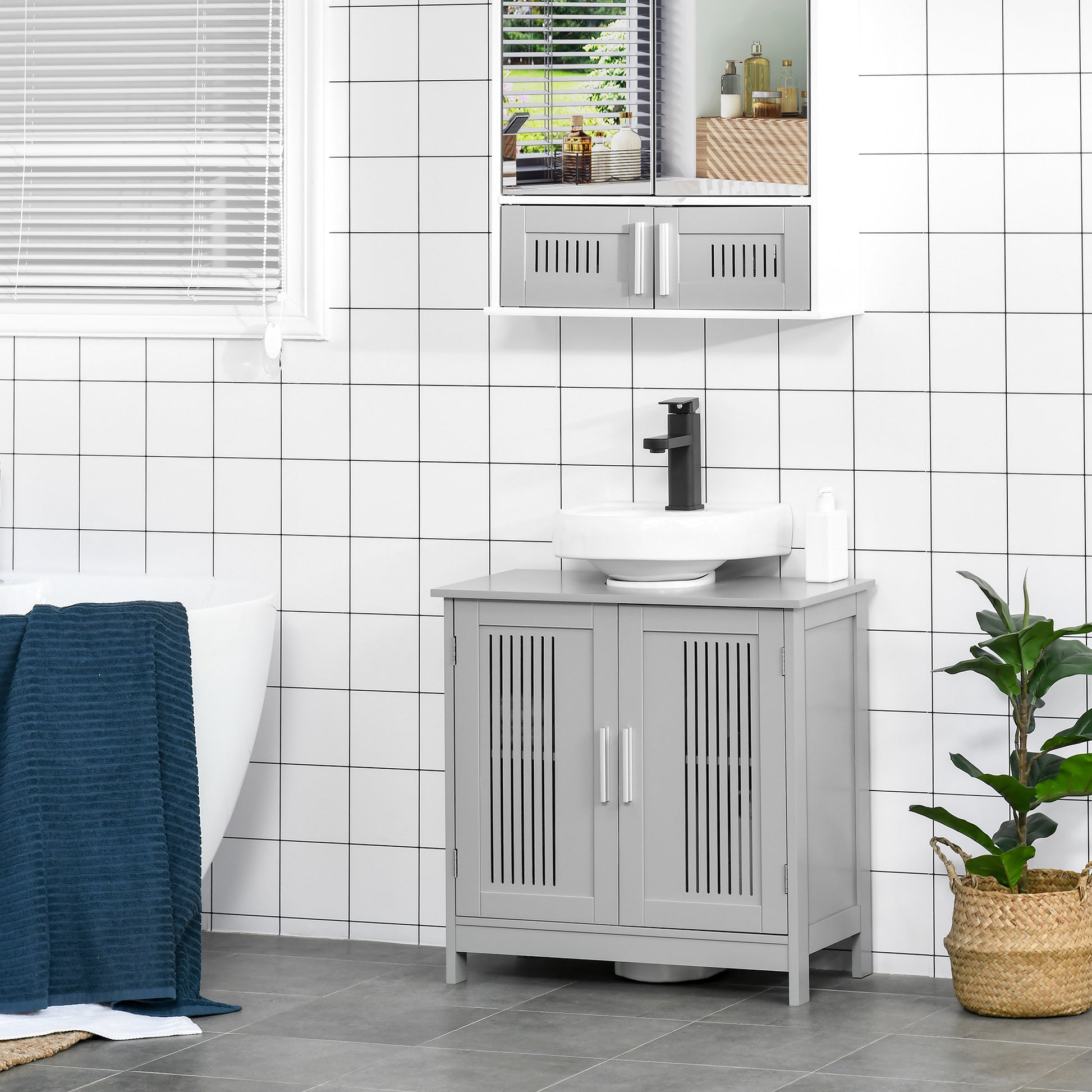 Under Sink Pedestal Storage Bathroom Cabinet, Gray