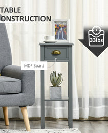 2-Tier Tall Side Table, Nightstand End Table W/ Drawer & Bottom Shelf For Living Room, Bedroom, Gray