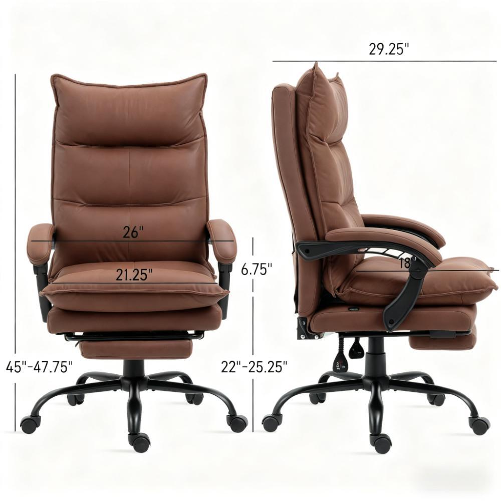 Luxurious Brown Leather Office Recliner Chair With Footrest