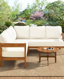 U-Style Acacia Solid Wood Patio Furniture Set  Outdoor Patio Conversation Furniture Set With 6 Soft Seat Cushions And Backpack   All Weather Outdoor Patio Sofa With Arc Frame  For Backyard  Garden.