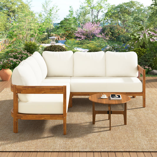 U-Style Acacia Solid Wood Patio Furniture Set  Outdoor Patio Conversation Furniture Set With 6 Soft Seat Cushions And Backpack   All Weather Outdoor Patio Sofa With Arc Frame  For Backyard  Garden.