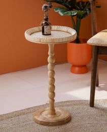 Wooden Coffee Table Round Rattan Side Table Living Room Coffee