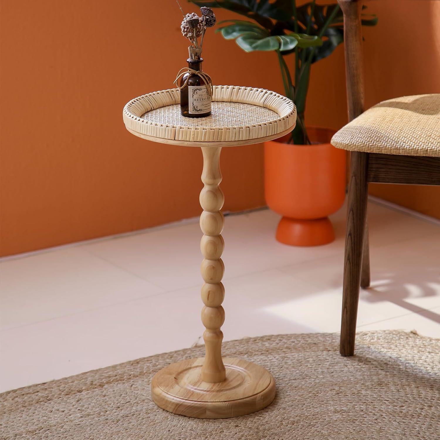 Wooden Coffee Table Round Rattan Side Table Living Room Coffee