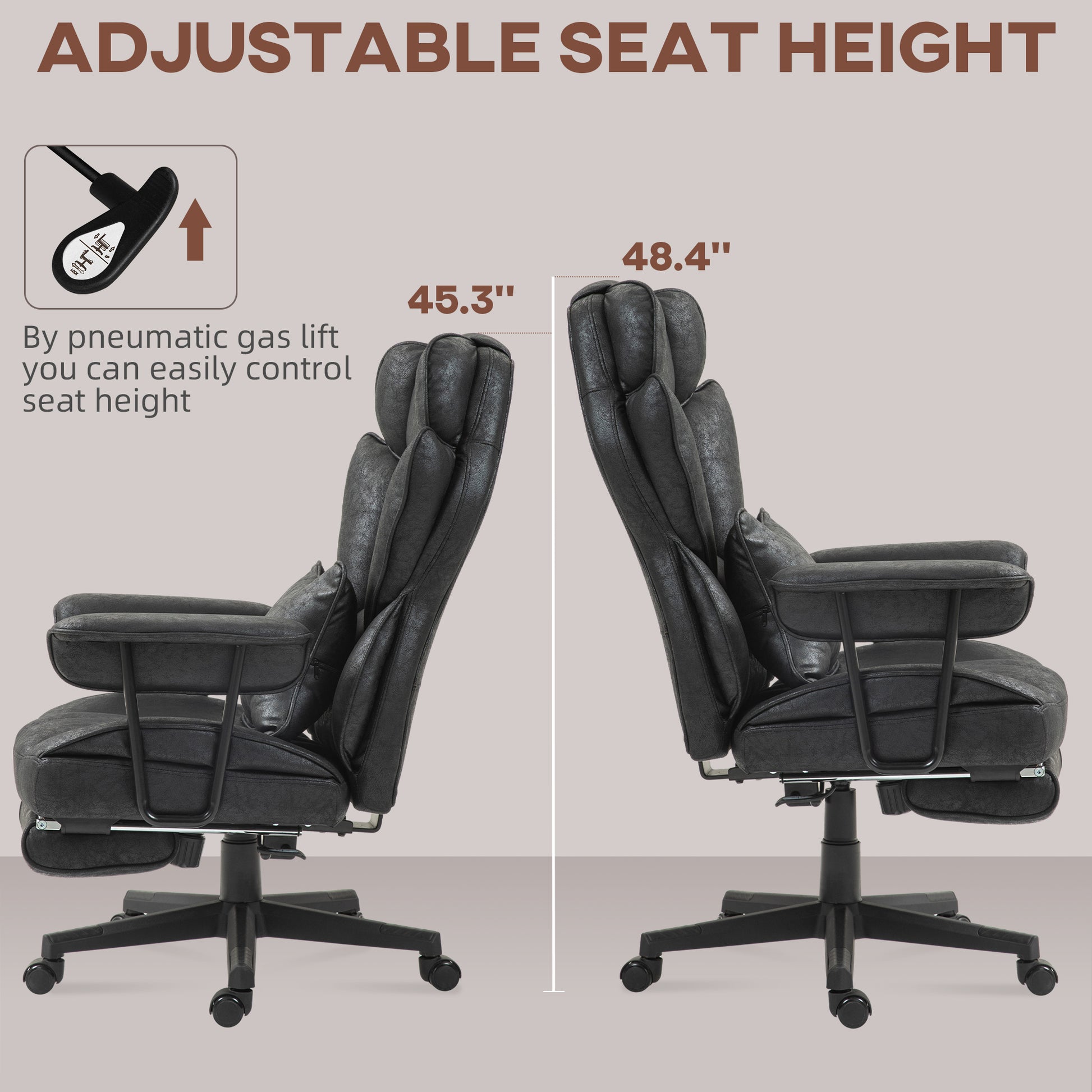 396lbs. Big and Tall Office Chair, Executive Office Chair with Footrest, Lumbar Support, and Reclining Function, Black