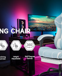Gaming Chair, Computer Chair Ergonomic Chair With Footrest Office Chair Ergonomic Computer Chair With Lumbar Backrest Bluewhite