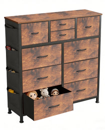 10-Drawer Dresser With Side Pocket & Hooks, Storage Cabinet With Wood Top For Bedroom Closet Organization