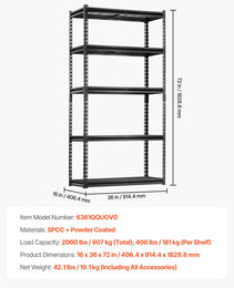 Storage Shelves 5 Tier Adjustable Heavy Duty Garage Shelving Units 2000 Lbs