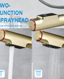 Brushed Gold Pull-Down Vessel Faucet - Single Hole Bathroom Sink Faucet With Lift Spout & Dual Spray Modes