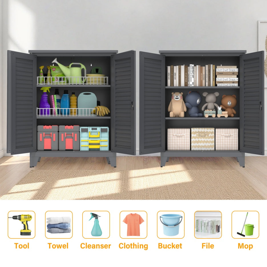 47'' Tall Metal Tool Storage Cabinet, With Ample Storage Space For Garage,Warehouse,Garden,Office, Living Room,Bathroom,Utility Room Slate