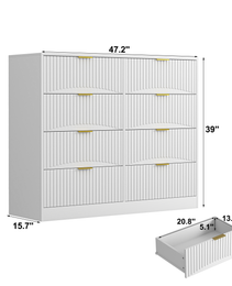 Modern 8 Drawers Dresser Chests For Bedroom,47.2 Wide Wood Chest Of Drawers With Gold Metal Handle,Drawer Organizer For Bedroom,Living Room,Hallway And Entryway,White