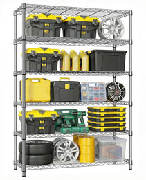6 Tiers Storage Shelves Load 2100LBS, Metal Shelving Wire Metal Shelving Unit Shelves For Storage Adjustable Garage Shelving For Pantry Kitchen Garage Chrome 17.7  D X 47.3  W X 82.4  H