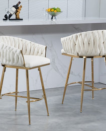 26 Counter Height Bar Stools Velvet Kitchen Island Counter Bar Stool With Hand- Wave Back,golden Chromed Base And Footrest