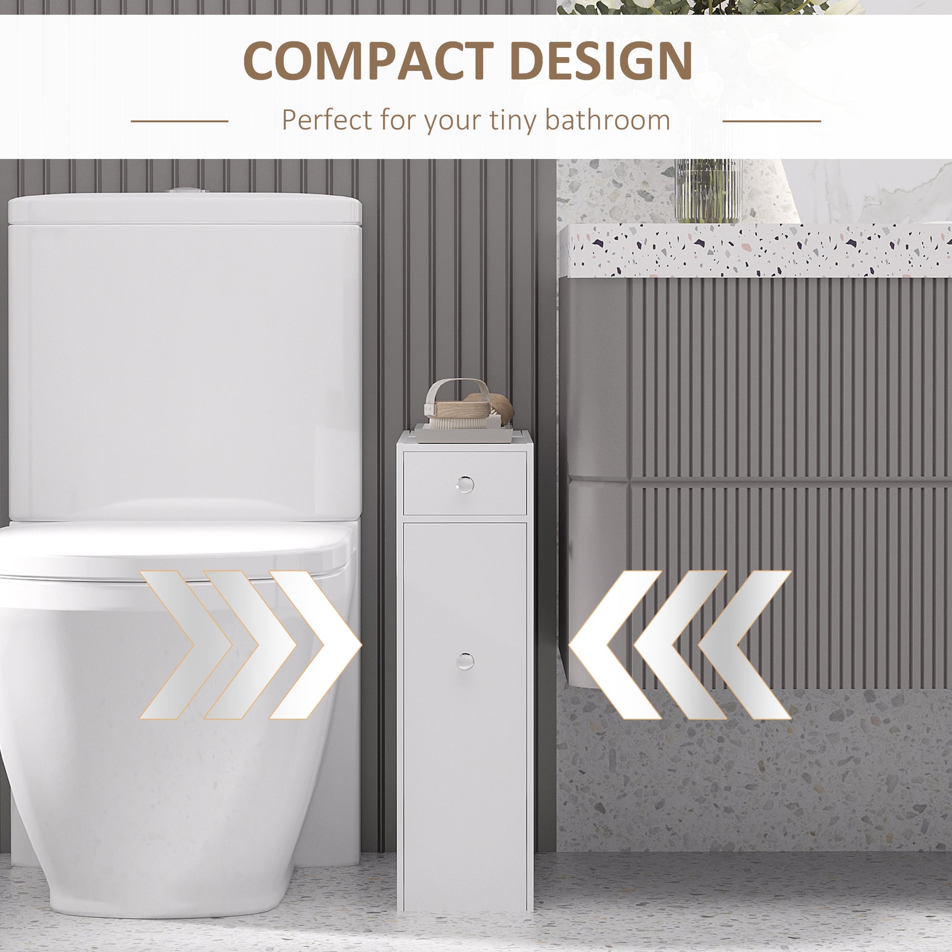 Bathroom Floor Organizer, Freestanding Space-saving Narrow Storage Cabinet, Bathtub Toilet Paper Holder With Drawers, White.