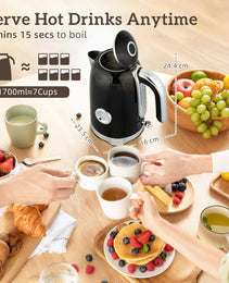 Retro Black Breakfast Set: 1.7L Rapid-Boil Kettle & 4-Slice Toaster – Vintage Curves with Real-Time Temperature Gauge