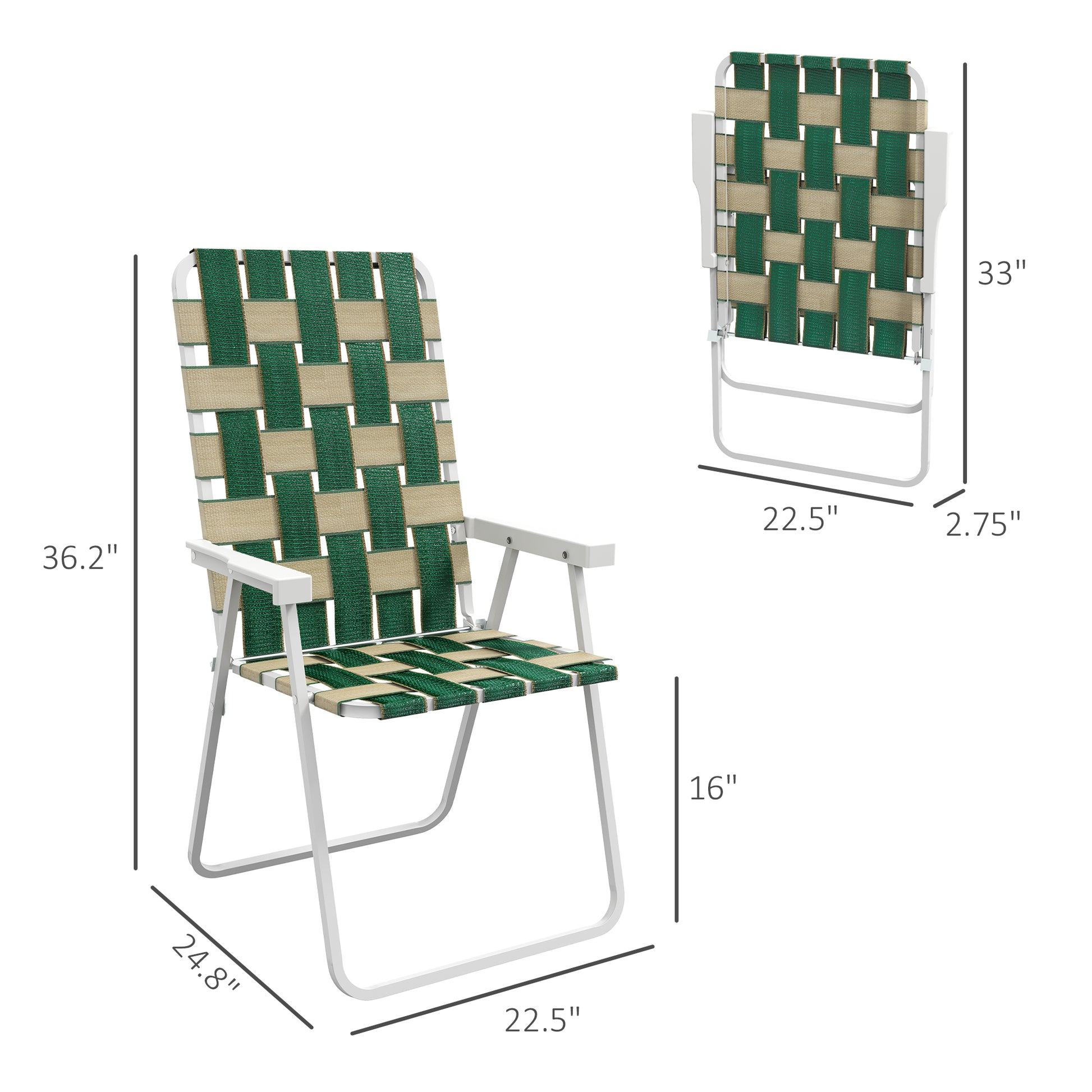Set Of 4 Patio Folding Chairs, Classic Outdoor Camping Chairs, Portable Lawn Chairs W/ Armrests, Green