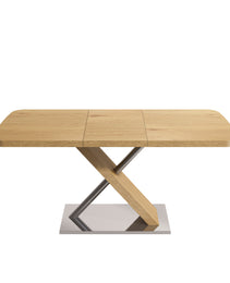 47.25 -63 Dining Table, Original Wood Color, Seating 4-6 People, Retractable Table, Cross Metal Base And Stainless Steel Tubing Natural