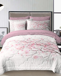 Cherry Blossom Pattern Comforter Set 8PCS Twin Size Soft Bedding Set,1 Comforter,1 Pilow Cover,1 Flat Sheet,1 Fitted Sheet,4 Cushion Cover