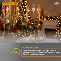 Petite Chandelier Flicker Flame Light Bulb Candelabra Base, Orange, for Holiday and Decorative Lighting, E12, Candelabra Base, Clear, 3 Watts, 12 Pack