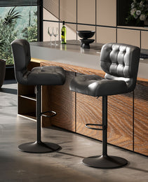 Bar Height Bar Stools Set of 2 with Adjustable Seat, Adjustable Swivel Barstools with Thick Padded Cushion and Metal Footrest for Home Bar, Black