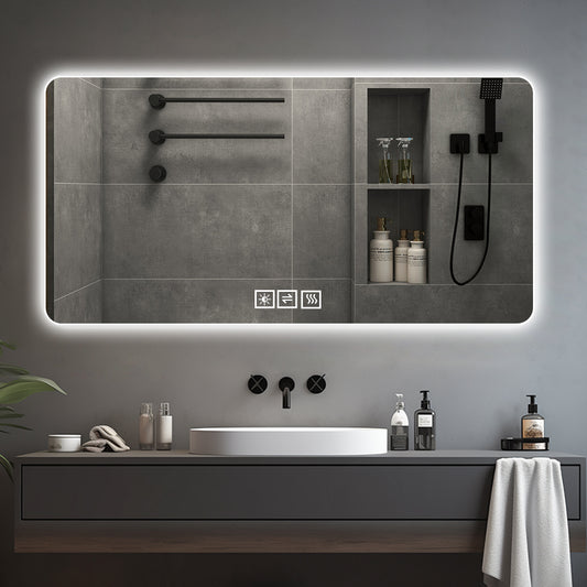28x60in Frameless With Light LED Bathroom Mirror, Corrosion-resistant, Three-color Dimmable, Backlit Mirror With One-touch Demist Function