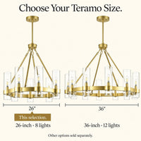 Teramo Gold Wagon Wheel Chandelier, 26 Inch round Dining Room Light, Clear