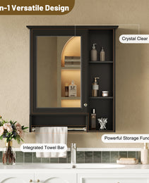 3-in-1 Bathroom Mirror Cabinet, 24-inch Wall Mounted Medicine Cabinet With Adjustable Shelf & Tower Bar, High-Definition Mirror With Storage For Bathroom Vanity