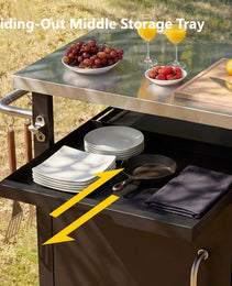 K&K 39.5  Outdoor Grill Cart With Storage Cabinet, Outdoor Bar Cart Pizza Oven Table With Wheels, Stainless Steel Top, Outdoor Kitchen Island With Spice & Paper Rack For BBQ, Waterproof Cover Included