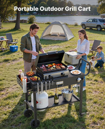 Outdoor Grill Cart, 31.0 X 17.0 Inch Tabletop Size Grilling Table, Foldable Outdoor Cooking Table With Tissue Holder, Wheels, Magnetic Tool Rack, BBQ Prep Tables For Picnic, Kitchen, Courtyard