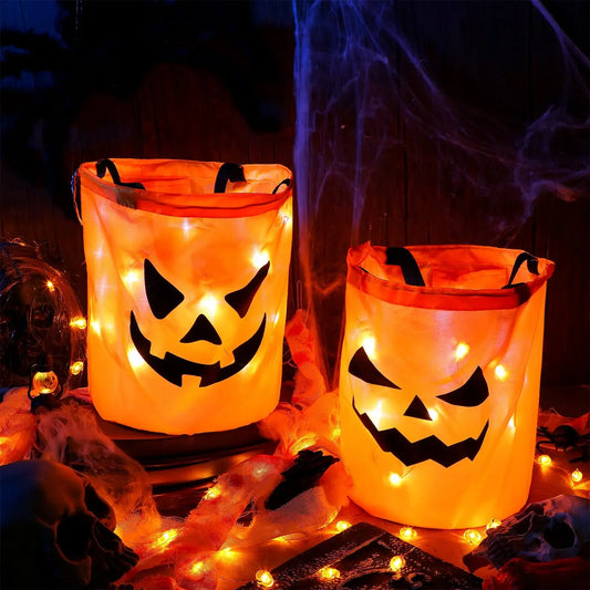 Trick-or-Treat Props Glowing LED Handheld Candy Bag Light Up Pumpkin Candy Bag for Kids Halloween Night Supplies Party Decor