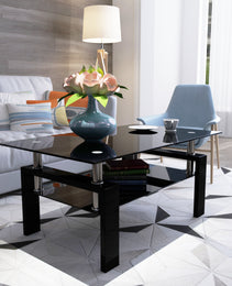 Rectangle Black Glass Coffee Table, Clear Coffee Table,Modern Side Center Tables For Living Room,Living Room Furniture