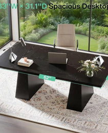 63-Inch Executive Desk, Large Office Computer Desk With Double Pedestal, Modern Simple Workstations Writing Table Conference Table