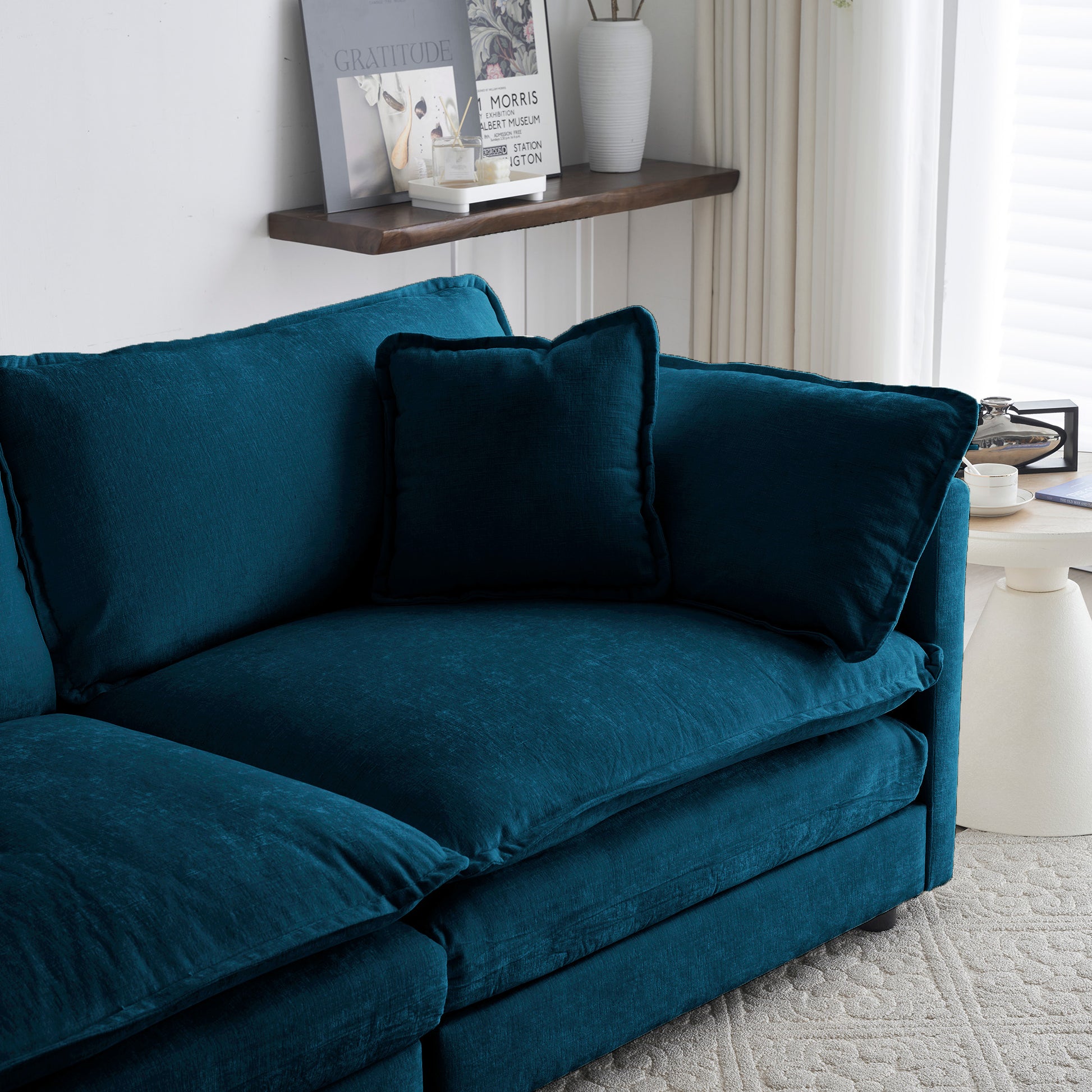 2 Seater Loveseat And Chair Set, 2 Piece Sofa & Chair Set, Loveseat And Accent Chair , 2-Piece Upholstered Chenille Sofa Living Room Couch Furniture1-2 Seat  ,Blue Chenille