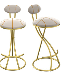 Round Bar Stools S-shaped Stripe Kitchen Stool Set Of 2 Modern Velvet Upholstered Counter Chair For Dining Room Gold  Stripe