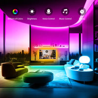 KEXU Wifi Smart LED Strip Lights - Voice Control RGB Ambient Colored LED Strip Lighting, Alexa & Google Assistant Compatible, Music Sync, Remote-Controlled Indoor House Decor Lights for Dorm Room, Living Room