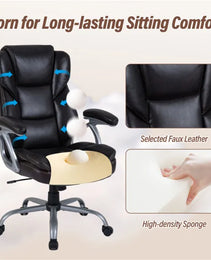 Ergonomic Executive Office Chair With Contoured Backrest, Adjustable Height & Recline For Home Office-Brown