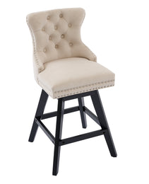 Swivel Velvet Barstools With Button Tufted Decoration And Wooden Legs, And Chrome Nailhead Trim, Leisure Style Bar Chairs,Bar Stools, Set Of 2  Beige,SW1860BG