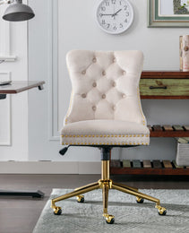 Velvet Fabric Tufted Button Home Office Chair, Adjustable Office Chair Swivel Office Chair