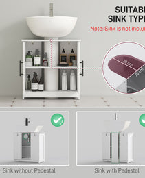 Farmhouse Pedestal Sink Storage Cabinet, Bathroom Sink Cabinet with 2 Barn Doors and Adjustable Shelf, White