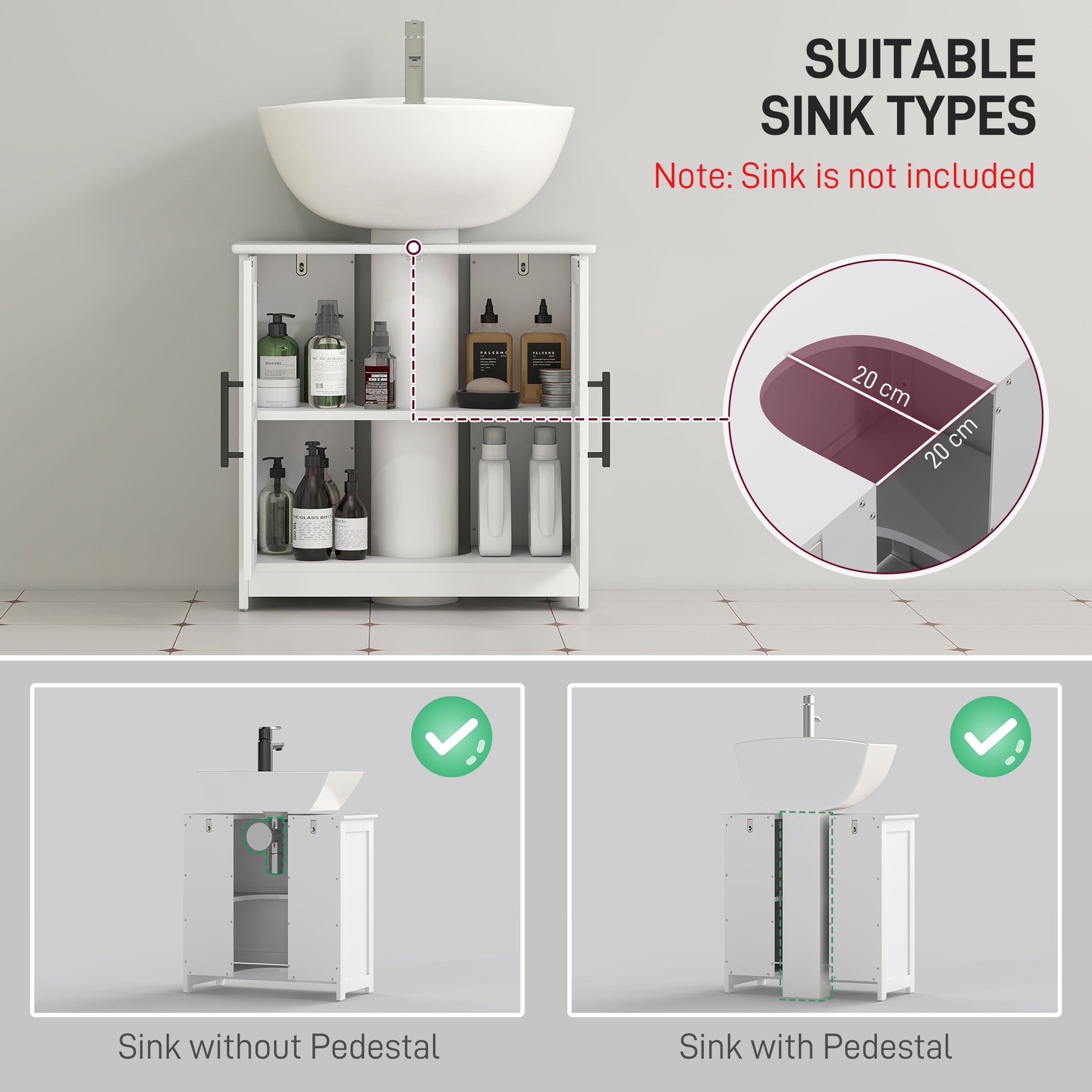 Farmhouse Pedestal Sink Storage Cabinet, Bathroom Sink Cabinet with 2 Barn Doors and Adjustable Shelf, White