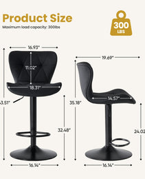 Modern Bar Stools Set Of 2, Adjustable Faux Leather Upholstered Swivel Bar Stools