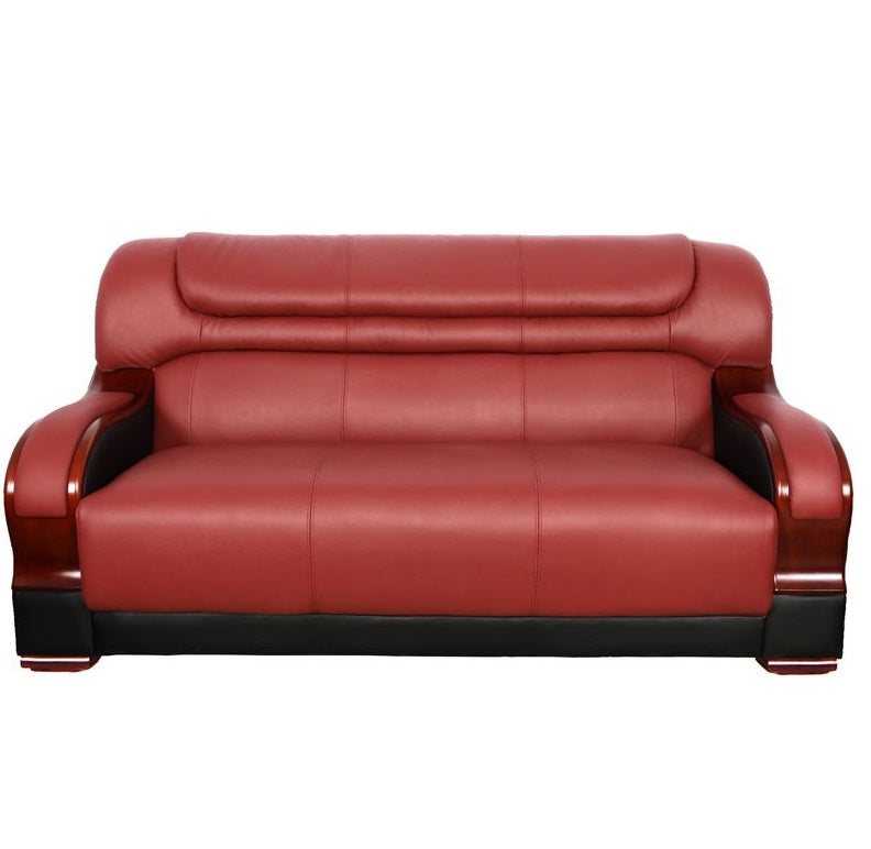 Pickup Only--Black & Red Genuine Cow Leather 3-Piece Couch Living Room Sofa Set