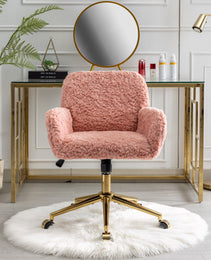 A&A Furniture Office Chair,Artificial Rabbit Hair Home Office Chair With Golden Metal Base,Adjustable Desk Chair Swivel Office Chair,Vanity Chair
